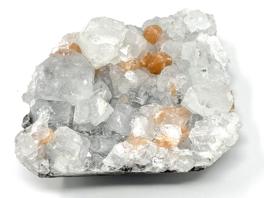 Clear And White Apophyllite Crystal Cluster With Orange Zeolite Stilbite Crystals