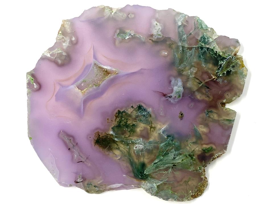 Purple Moss Agate Crystal Slice With Druzy Quartz Crystals And Green Dendritic Moss Agate Patterns