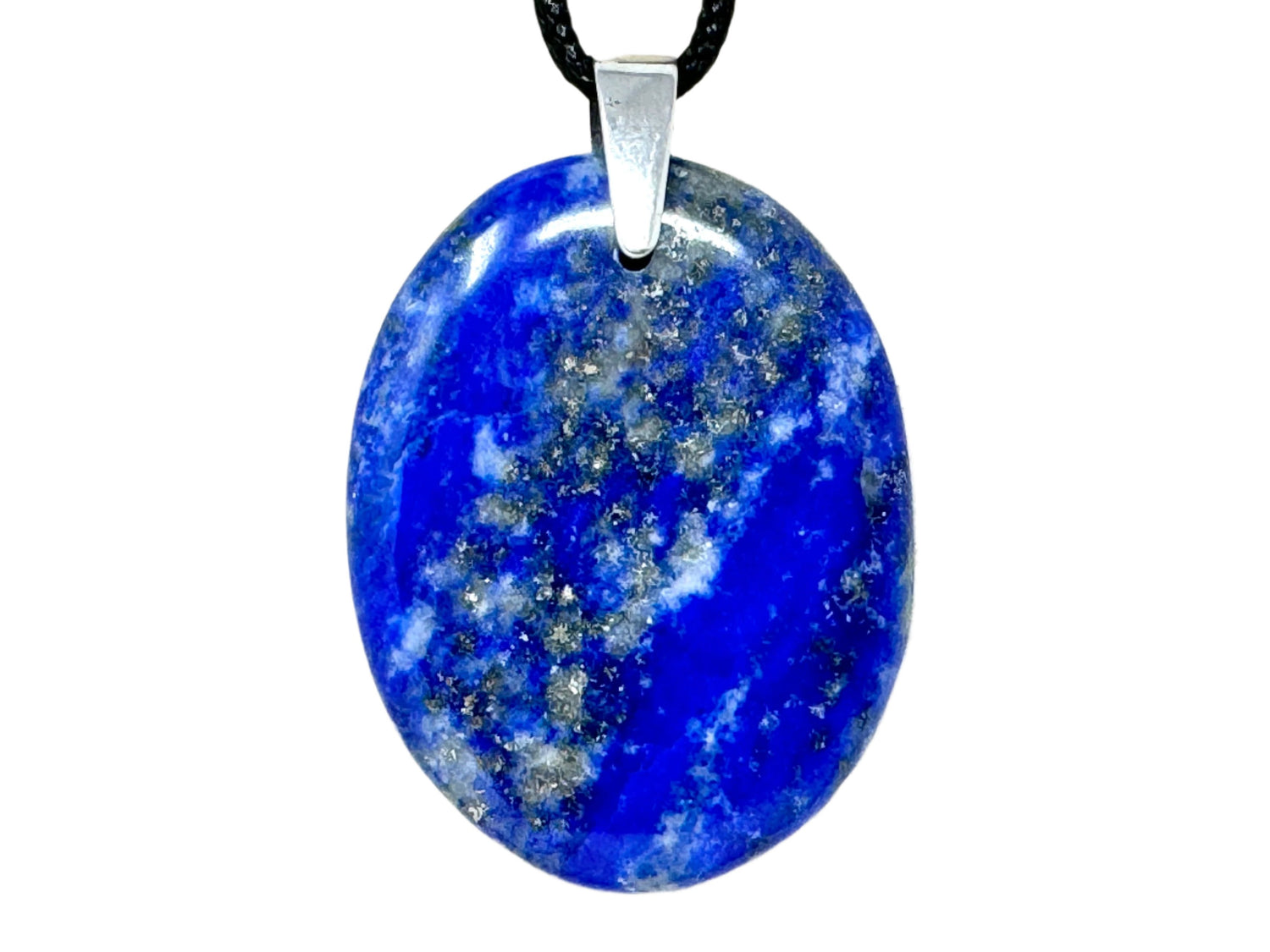 blue-lapis-lazuli-pendant-oval-shape-with-silver-catch-and-wax-cord-necklace