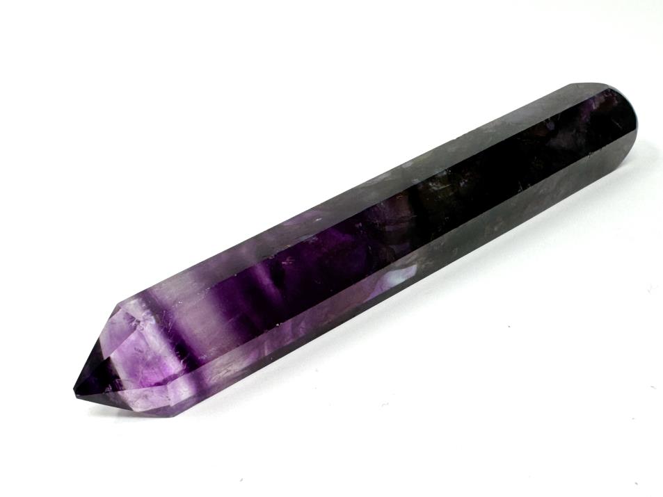 Polished Purple Fluorite Crystal Wand With Pointed Tip And Rounded Base