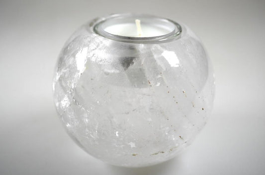 Clear Quartz Tea Light Candle Holder 9cm