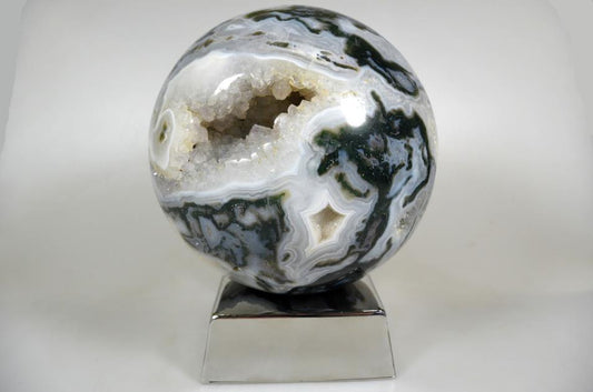 Mounted Druzy Moss Agate Crystal Sphere Large 15.2cm