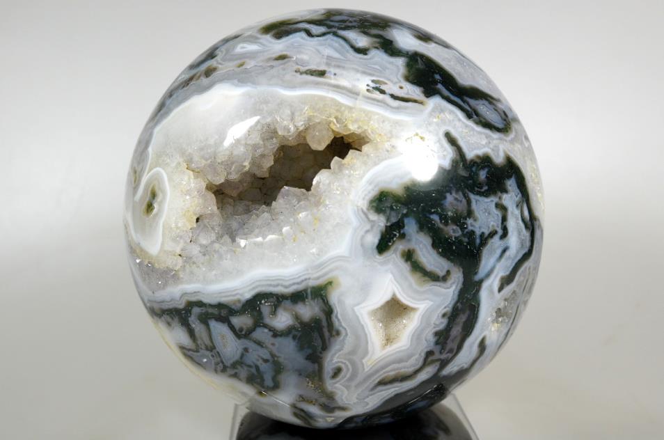 Mounted Druzy Moss Agate Crystal Sphere Large 15.2cm