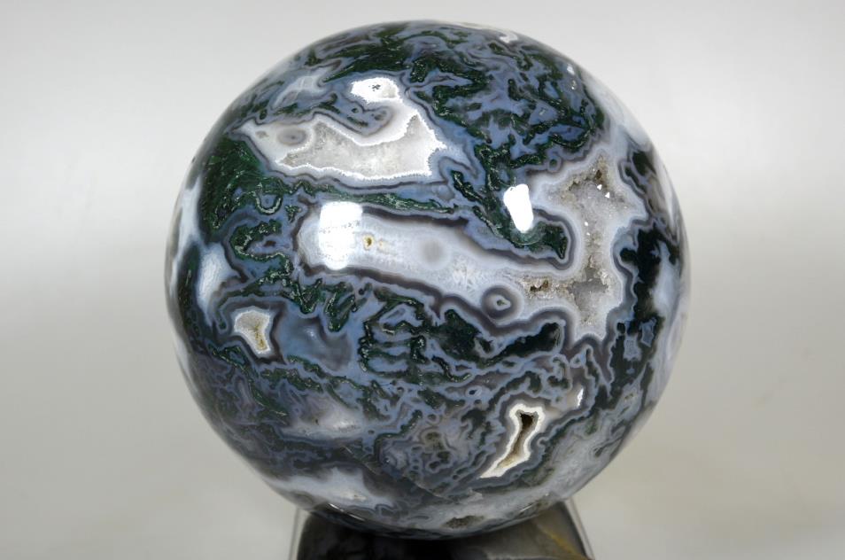 Mounted Druzy Moss Agate Crystal Sphere Large 15.2cm