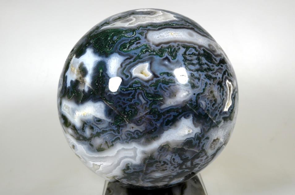 Mounted Druzy Moss Agate Crystal Sphere Large 15.2cm