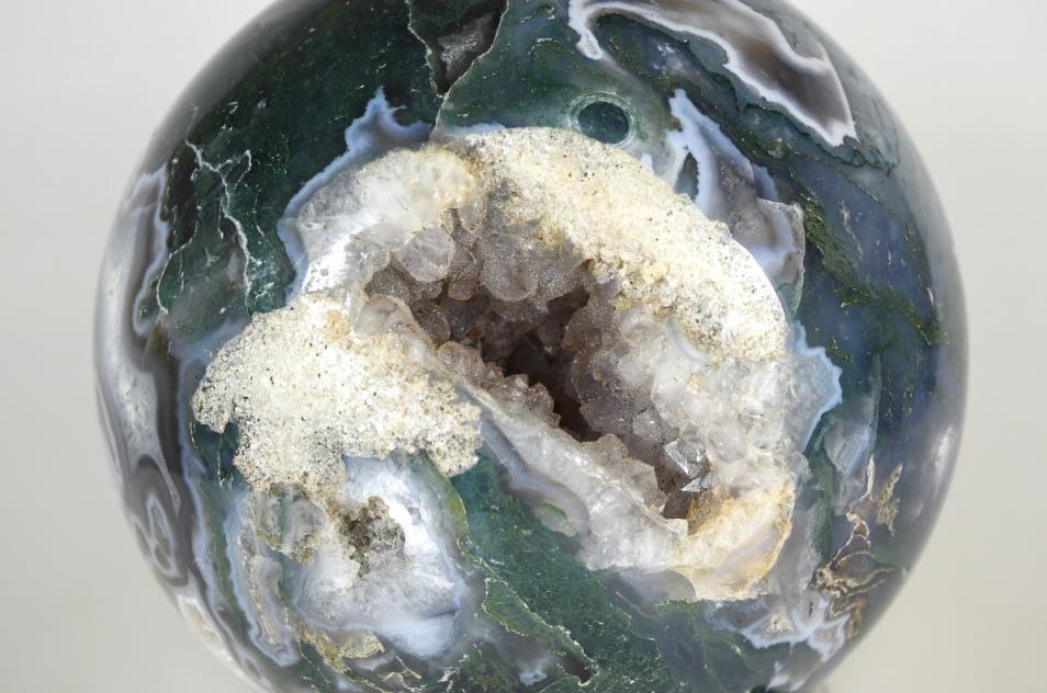 Mounted Druzy Moss Agate Crystal Sphere Large 12.5cm