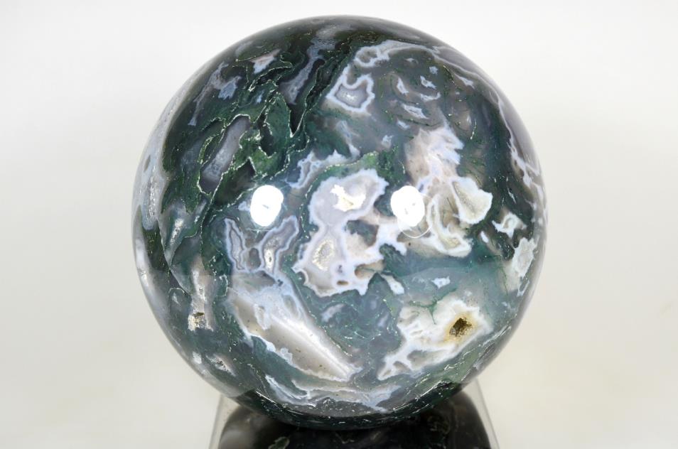 Mounted Druzy Moss Agate Crystal Sphere Large 12.5cm