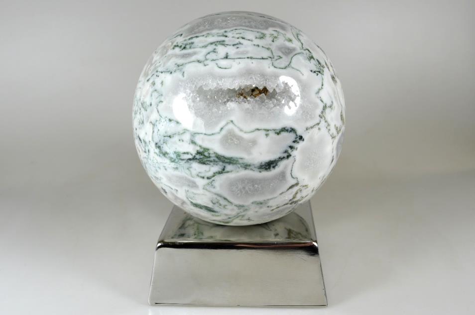 Mounted Druzy Moss Agate Crystal Sphere Large 12.4cm