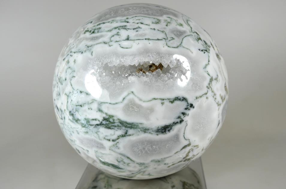 Mounted Druzy Moss Agate Crystal Sphere Large 12.4cm