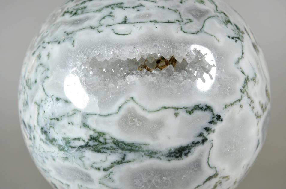 Mounted Druzy Moss Agate Crystal Sphere Large 12.4cm