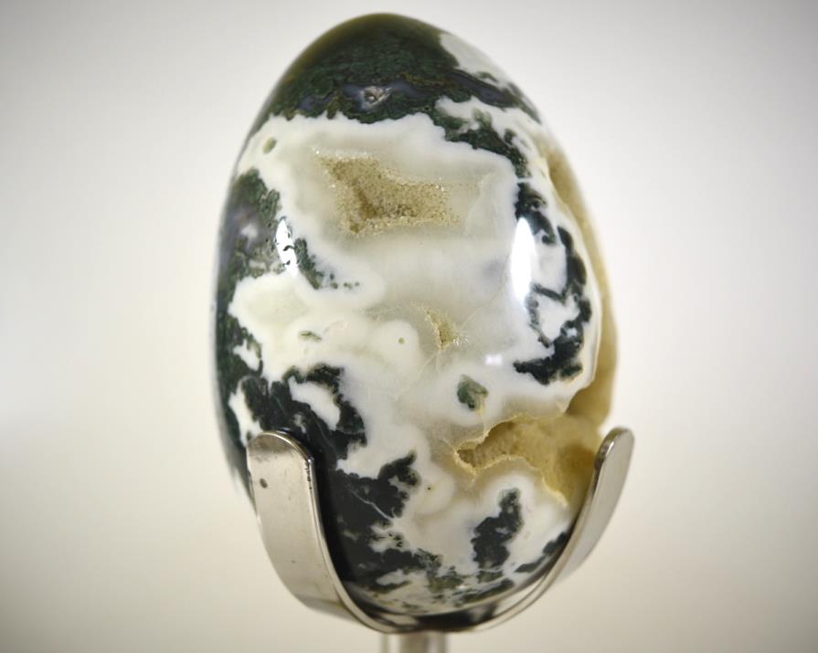 Mounted Druzy Moss Agate Crystal Egg Large 20.5cm