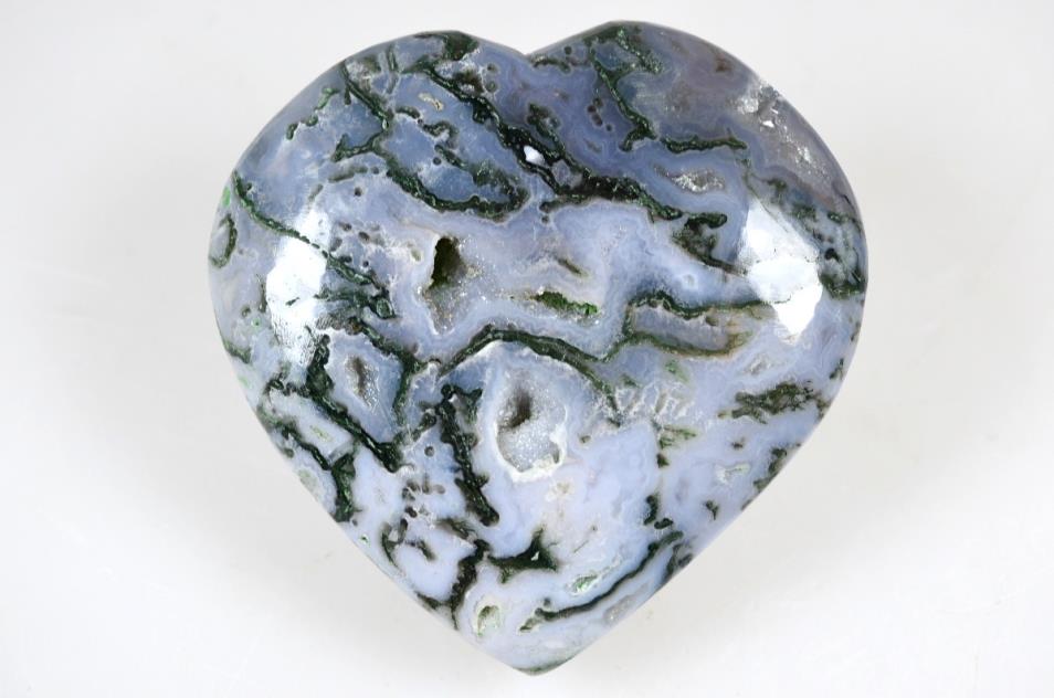 Druzy Moss Agate Crystal Heart 6.8cm