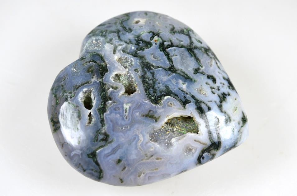 Druzy Moss Agate Crystal Heart 6.8cm