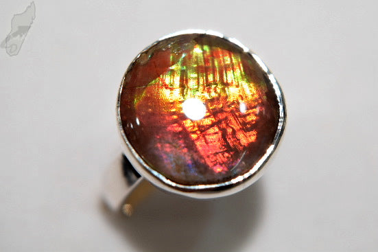 Iridescent Ammonite Cabochon Ring UK K