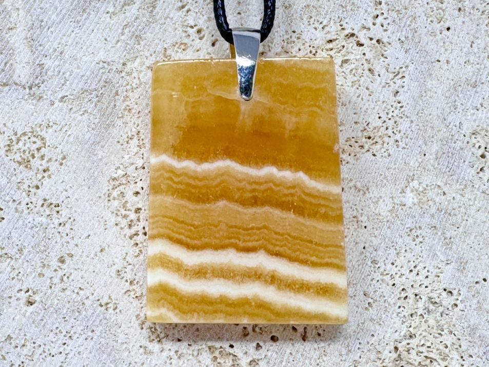 Banded Orange Calcite Pendant Ingot 3.9cm