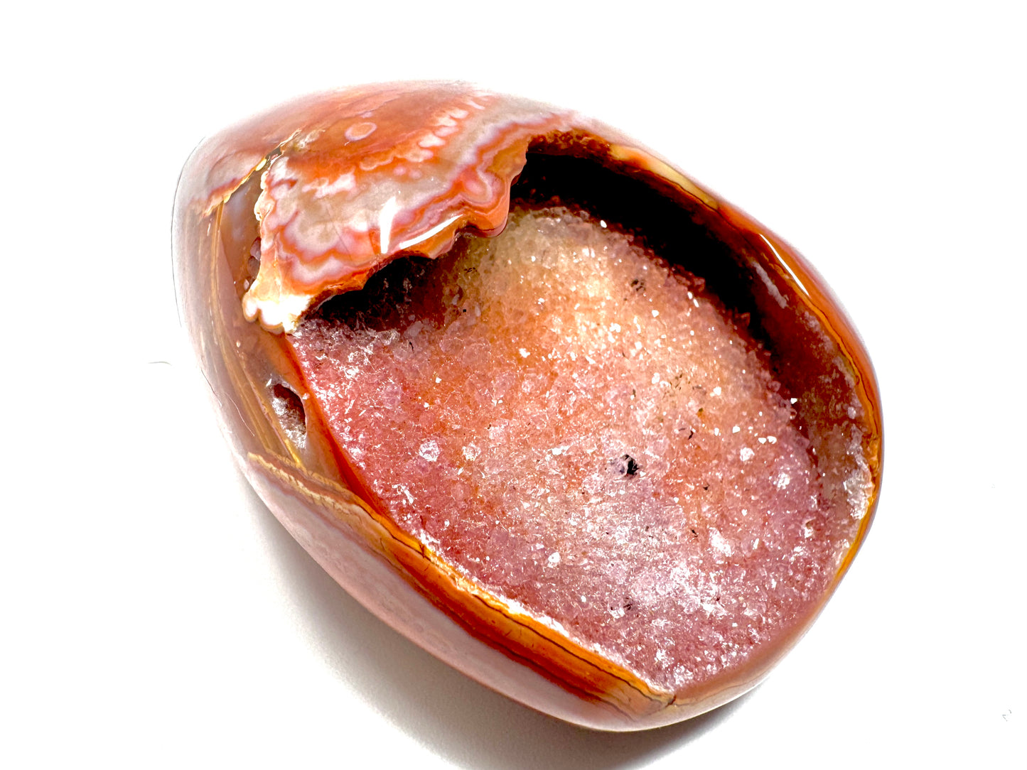 Druzy Carnelian Geode Crystal Pebble 6.8cm