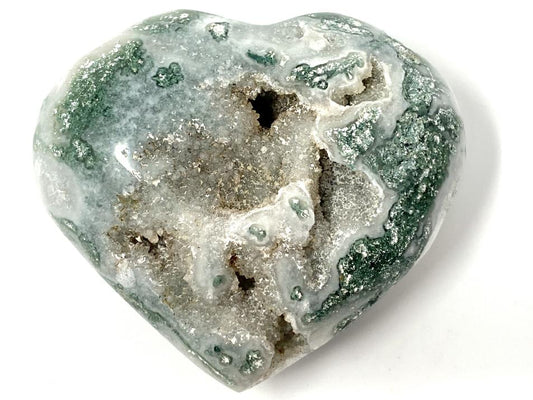 Druzy Moss Agate Crystal Heart 6.9cm