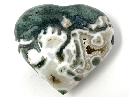 Druzy Moss Agate Crystal Heart 7cm