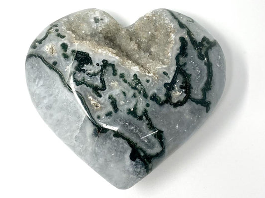 Druzy Moss Agate Crystal Heart 6.9cm