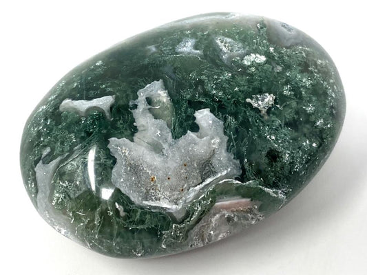 Druzy Moss Agate Crystal Pebble 5.6cm