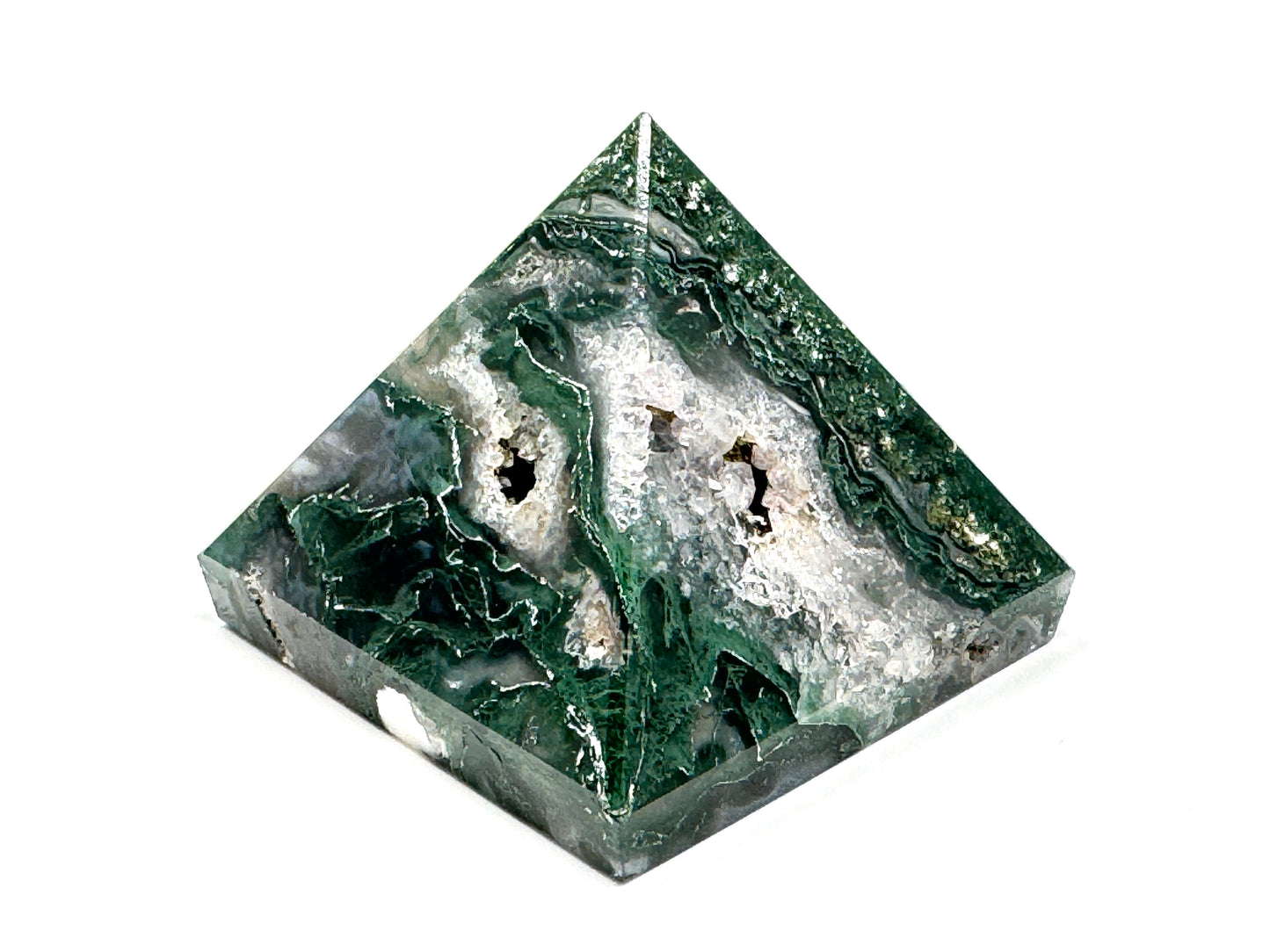 Druzy Moss Agate Crystal Pyramid 4.9cm