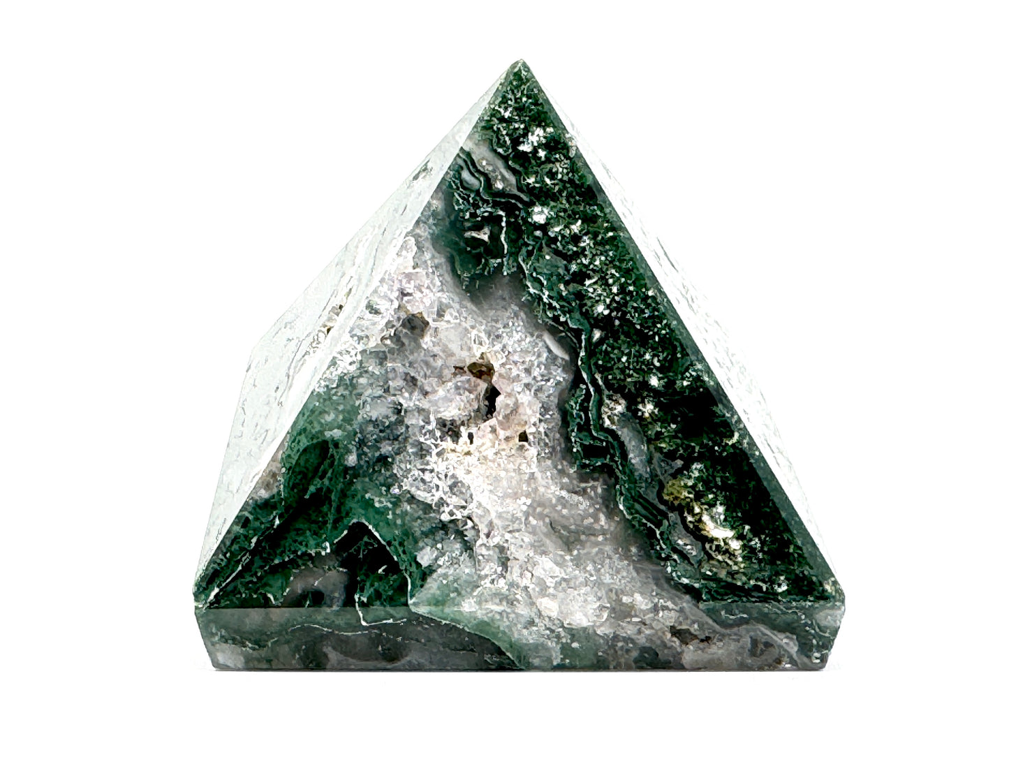 Druzy Moss Agate Crystal Pyramid 4.9cm