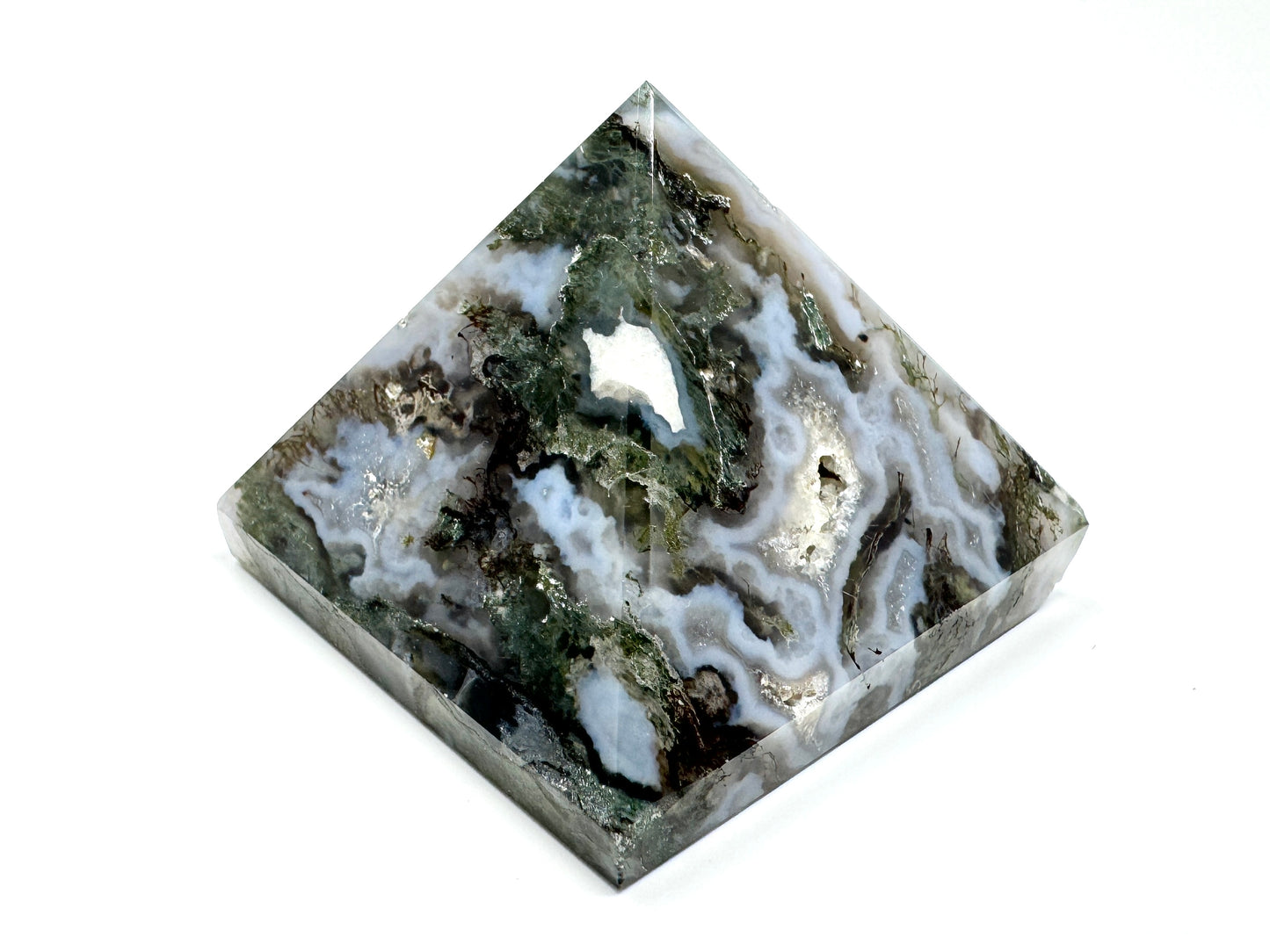 Druzy Moss Agate Crystal Pyramid 5.4cm