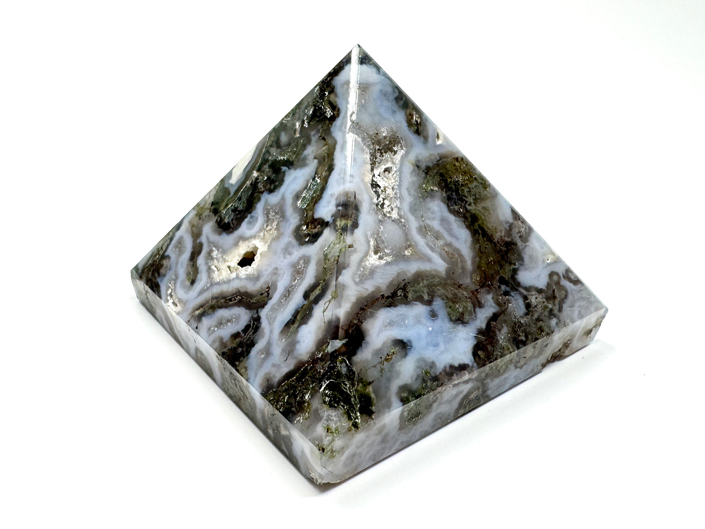 Druzy Moss Agate Crystal Pyramid 5.4cm