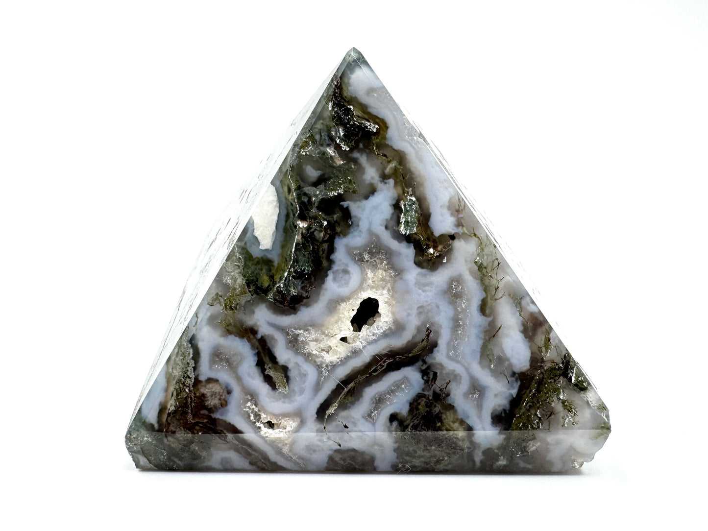 Druzy Moss Agate Crystal Pyramid 5.4cm