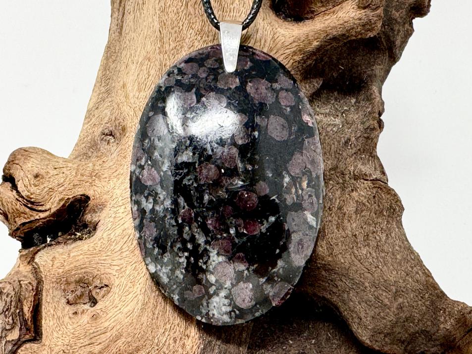 Garnet in Black Tourmaline Pendant Oval Large 5.7cm