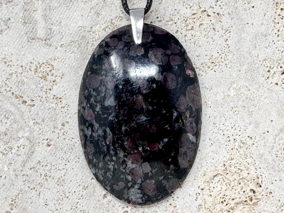 Garnet in Black Tourmaline Pendant Oval Large 5.7cm