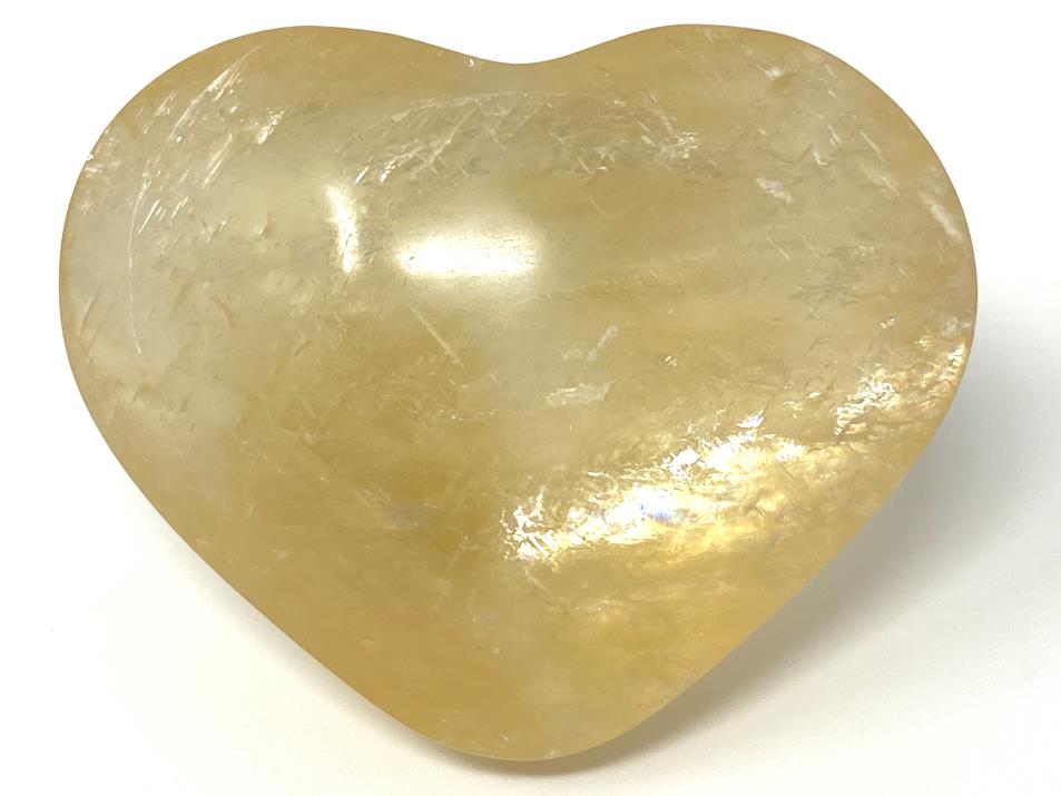 Polished Optical Honey Calcite Crystal Heart 5.8cm