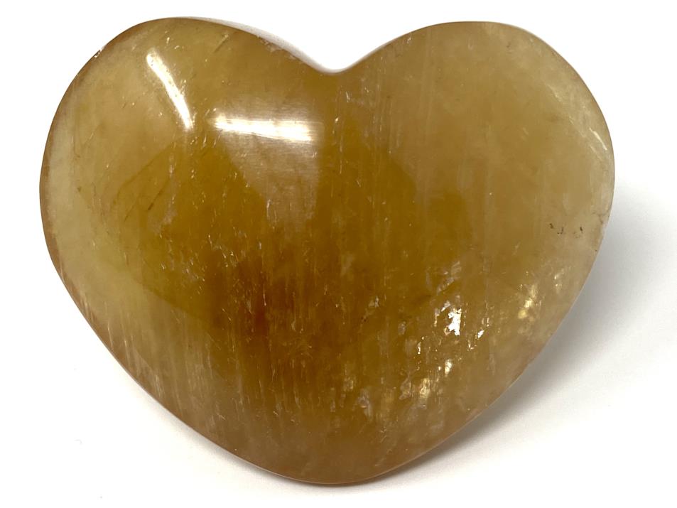 Polished Optical Honey Calcite Crystal Heart 6.1cm