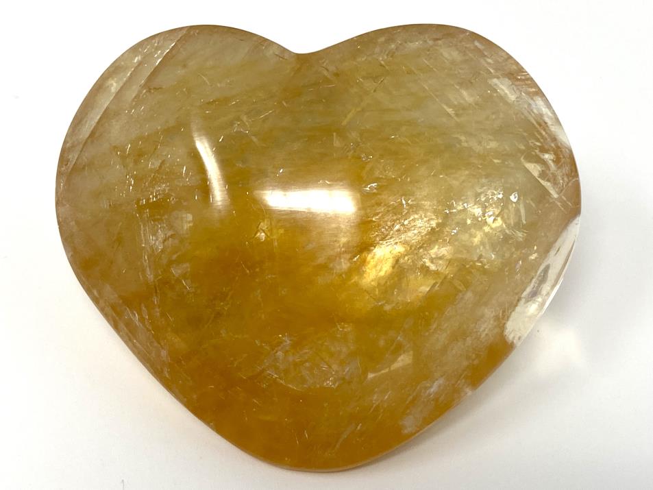 Polished Optical Honey Calcite Crystal Heart 6.7cm