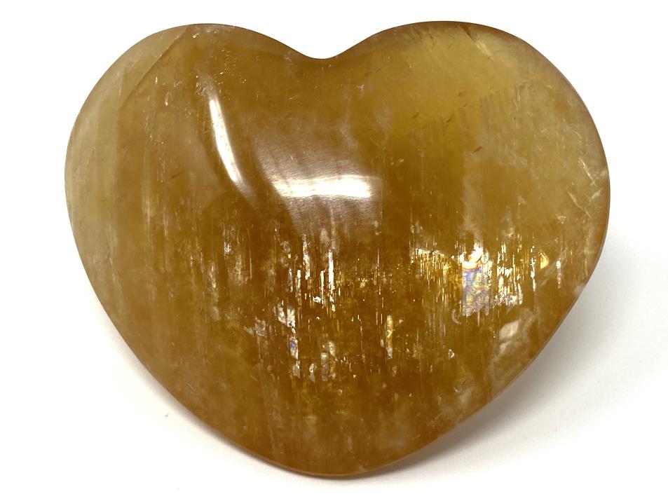 Polished Optical Honey Calcite Crystal Heart 6.1cm