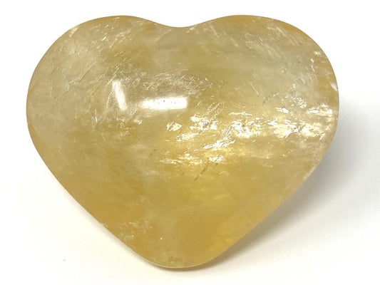 Polished Optical Honey Calcite Crystal Heart 5.8cm