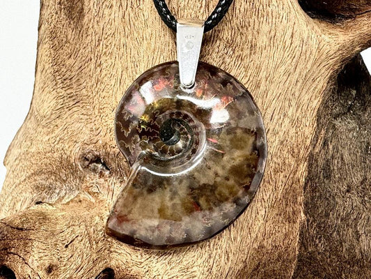 Red Iridescent Ammonite Pendant 3cm