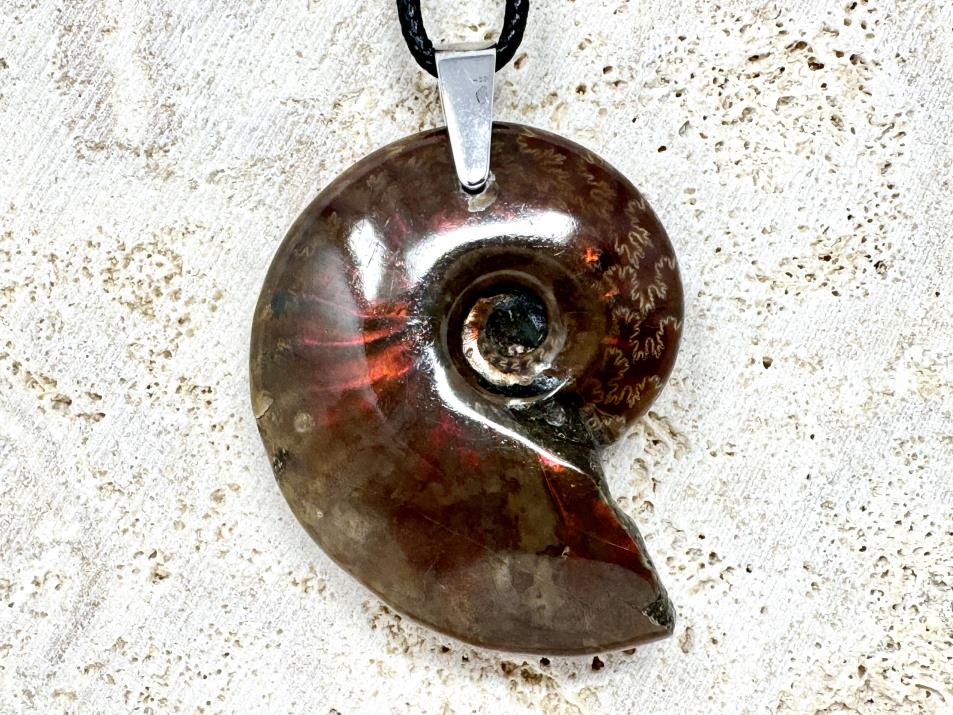 Red Iridescent Ammonite Pendant 4cm