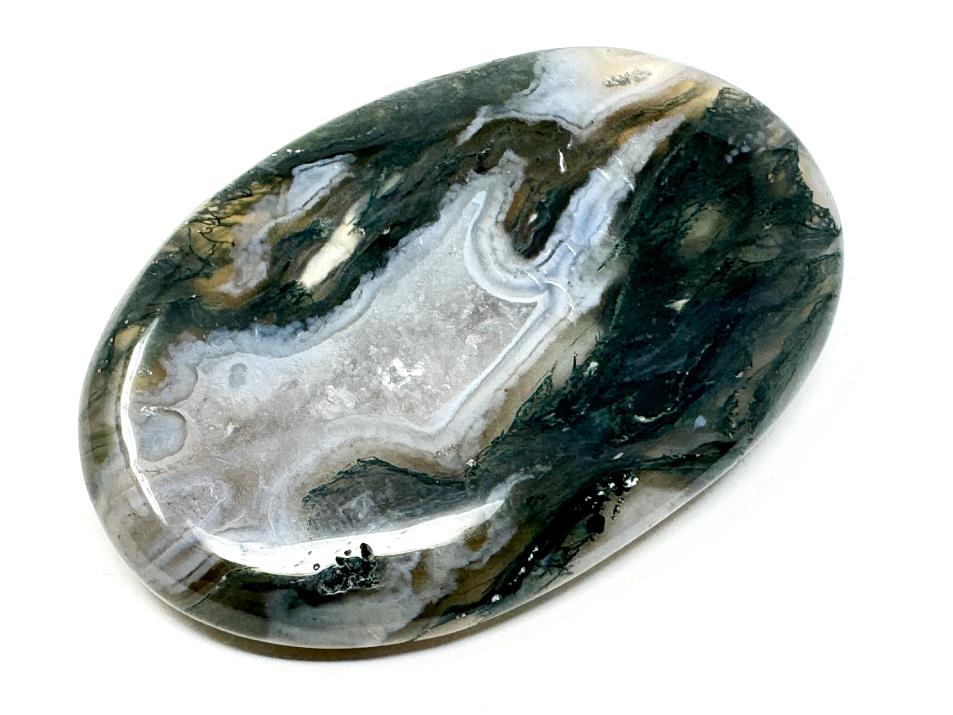 Moss Agate Crystal Pebble Flat 6.2cm