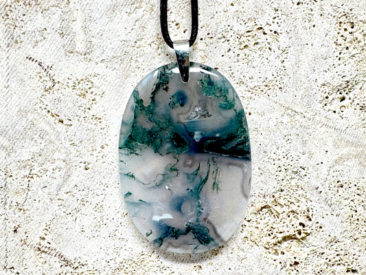 Large Moss Agate Pendant Oval 5.7cm