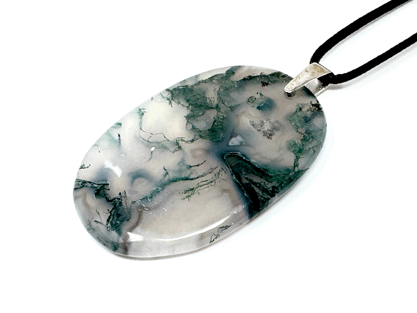 Large Moss Agate Pendant Oval 5.7cm