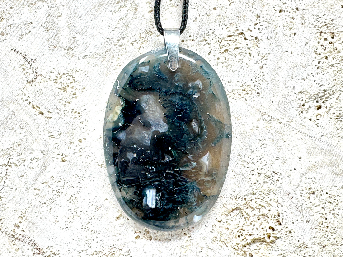 Large Moss Agate Pendant Oval 5.5cm