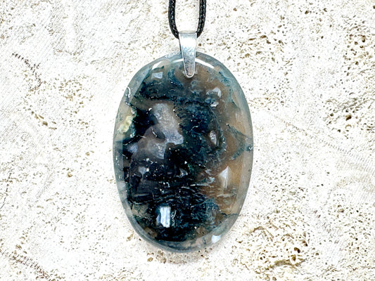 Large Moss Agate Pendant Oval 5.5cm