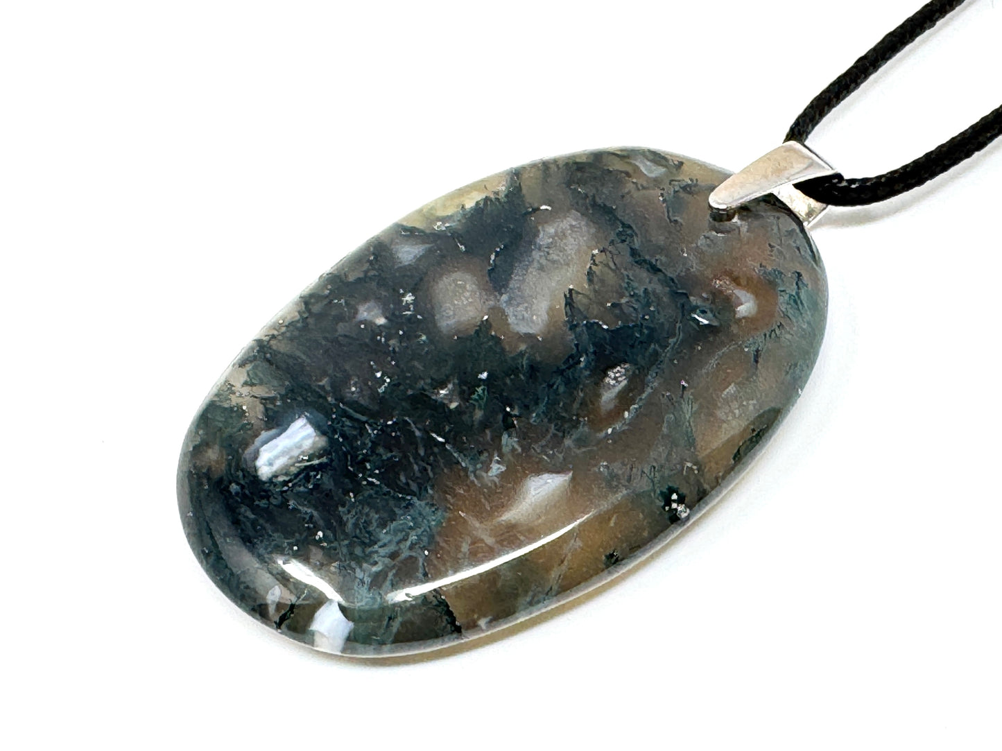 Large Moss Agate Pendant Oval 5.5cm