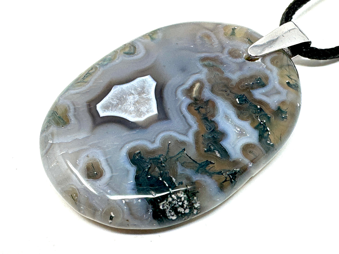 Moss Agate Pendant Oval 4.2cm