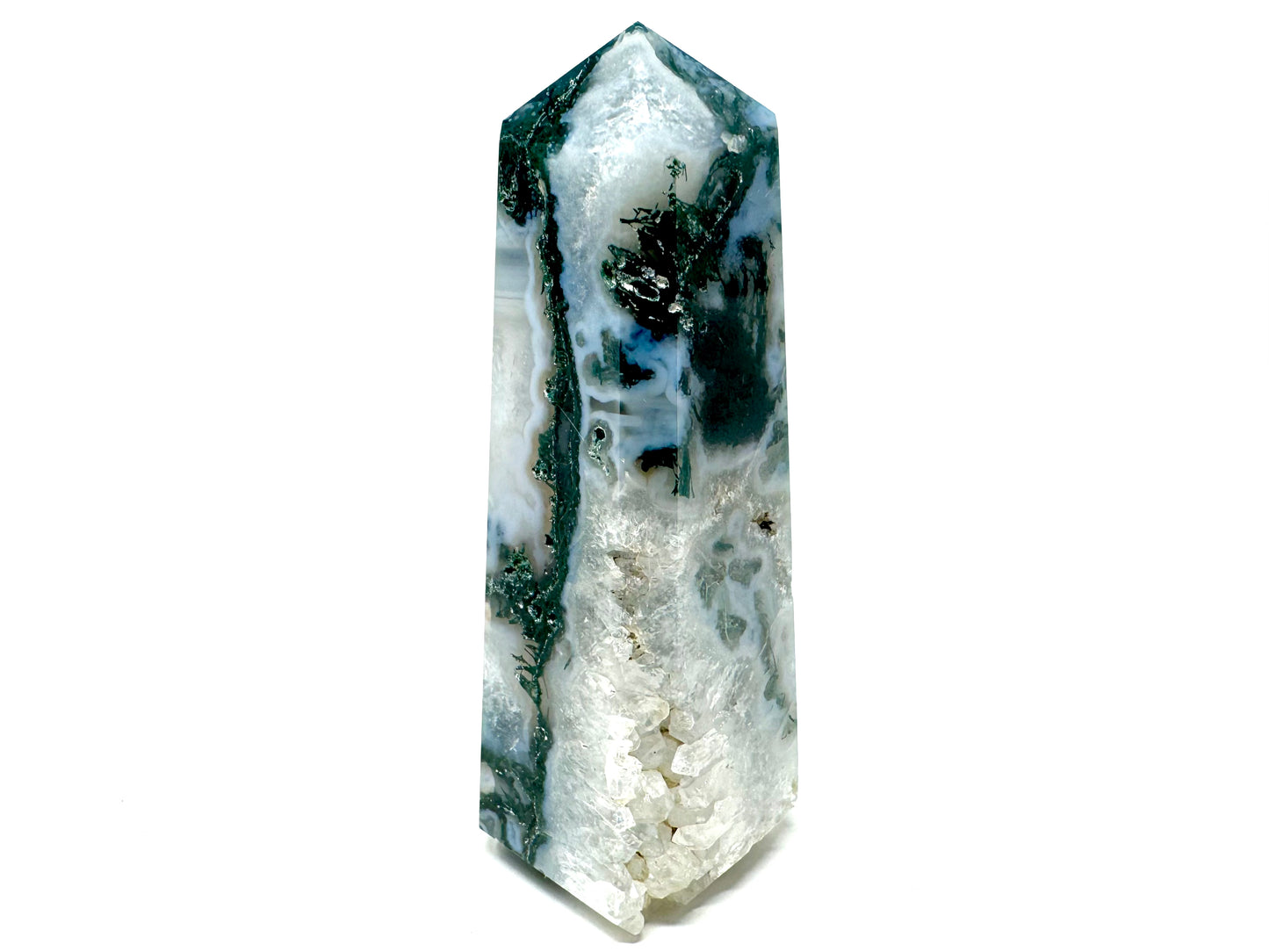 Druzy Moss Agate Crystal Tower 7.5cm