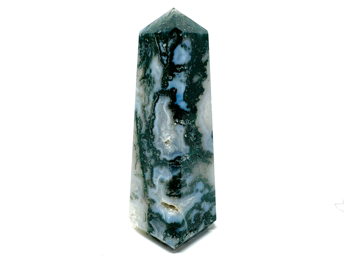 Druzy Moss Agate Crystal Tower 7.5cm