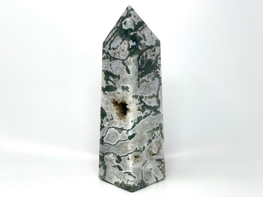 Druzy Moss Agate Crystal Tower Large 28cm