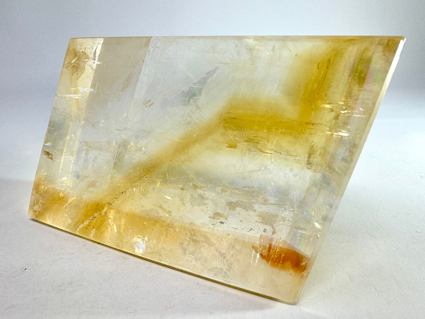 Polished Optical Honey Calcite Crystal Large 9.5cm