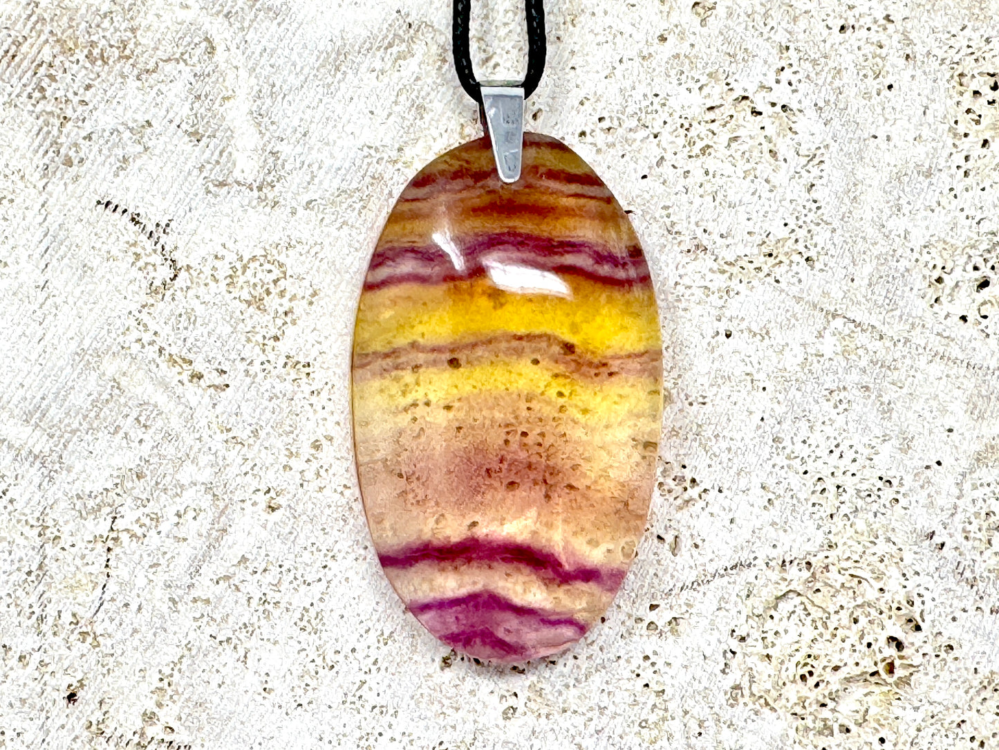 Large Pastel Rainbow Fluorite Pendant Oval 5.5cm